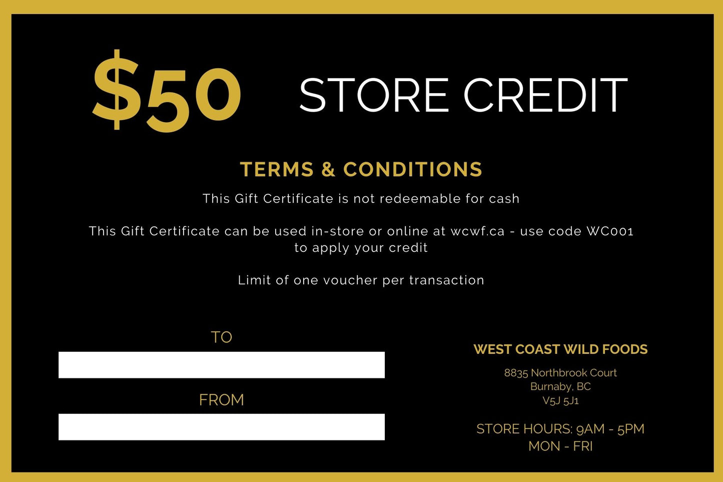 West Coast Wild Foods Gift Cards